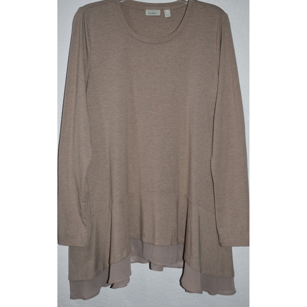 LOGO Lounge Lori Goldstein Tan Layered Chiffon Hem Tunic Top Long Sleeve Medium
